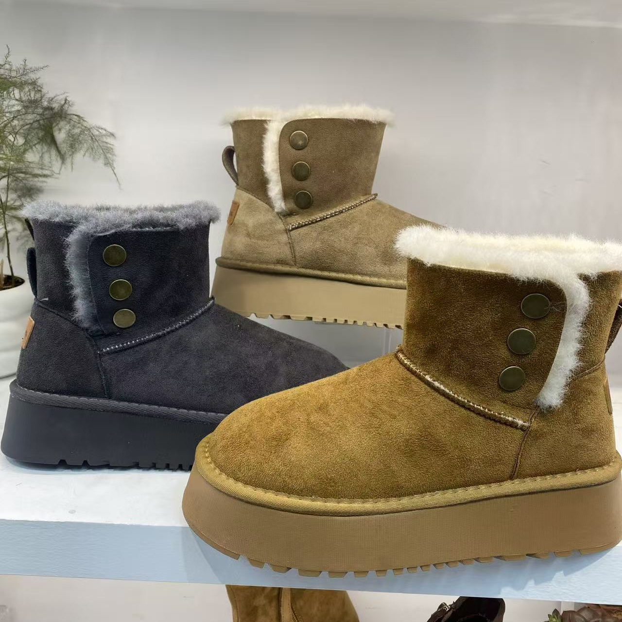 可翻折保暖加绒厚底雪地靴2025新款厚底百搭舒适雪地靴 D15