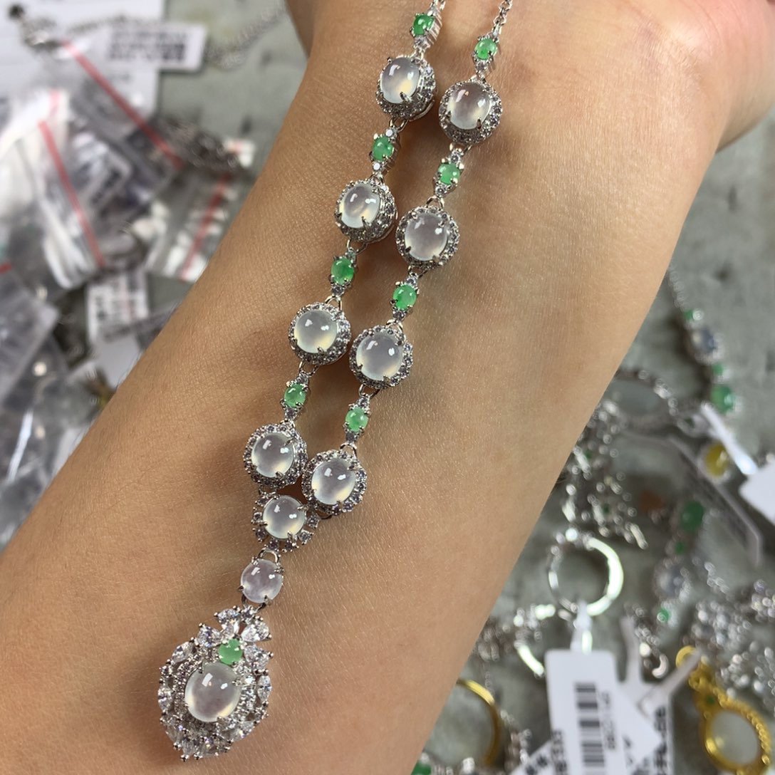 翡翠银S925镶嵌戒指项链