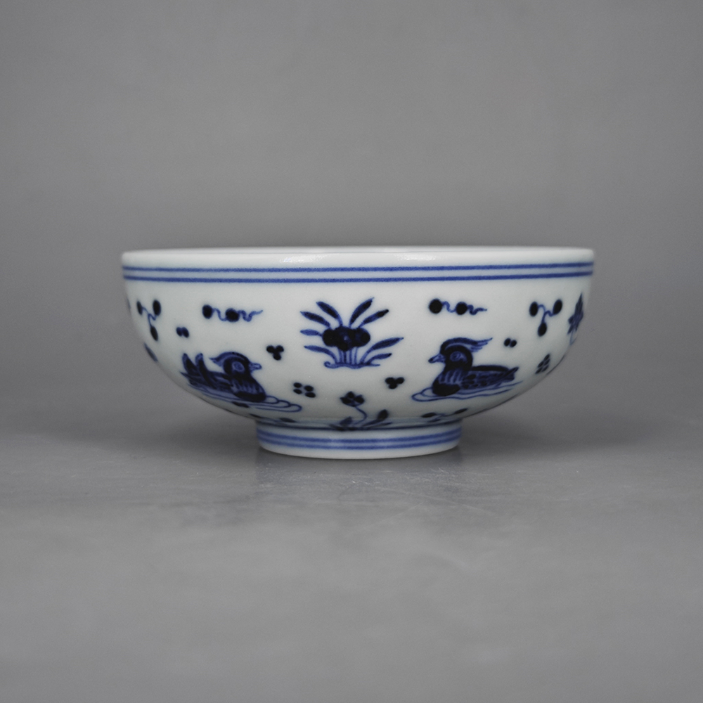 永宣堂一峯窑青花莲塘鸳鸯纹钵式杯1226-29-200