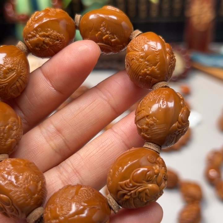 王***害橄榄核手串/手链浮雕财神