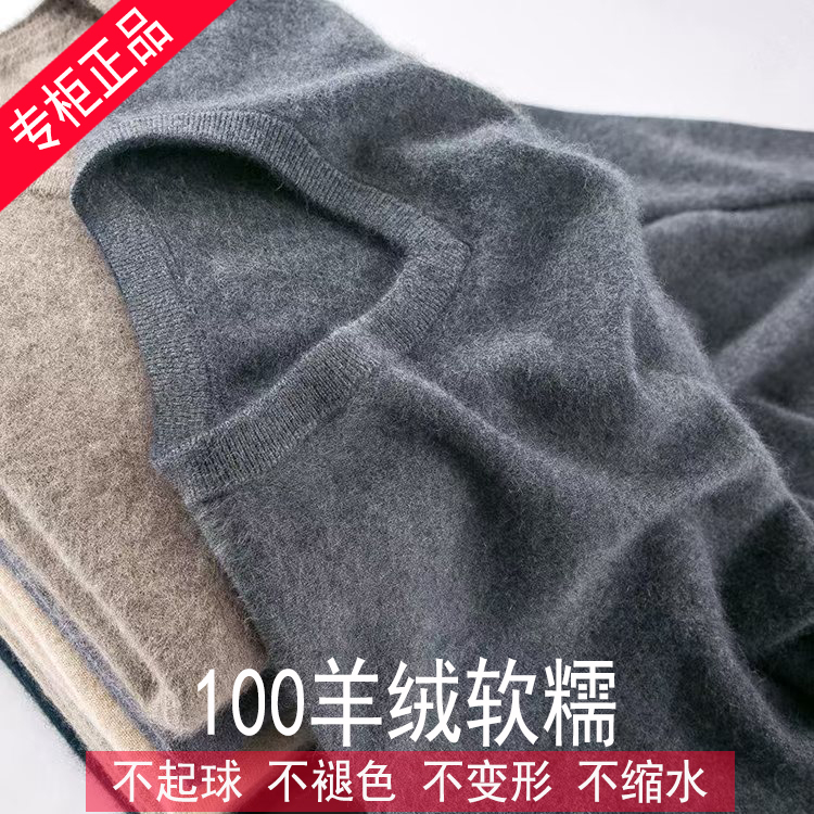 【专柜正品】男士秋冬纯羊绒衫V领毛衣百搭打底衫长袖套头软糯纯色