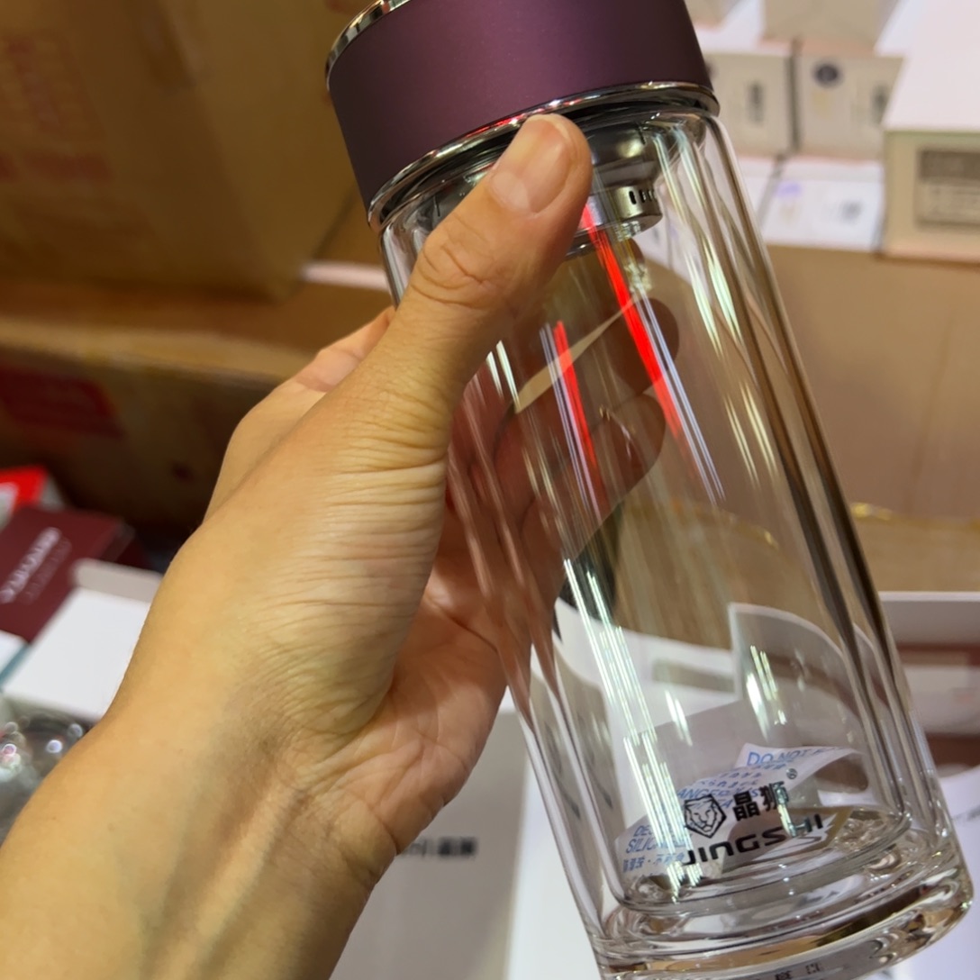 晶双层玻璃杯340礼盒紫色玻璃杯家被套