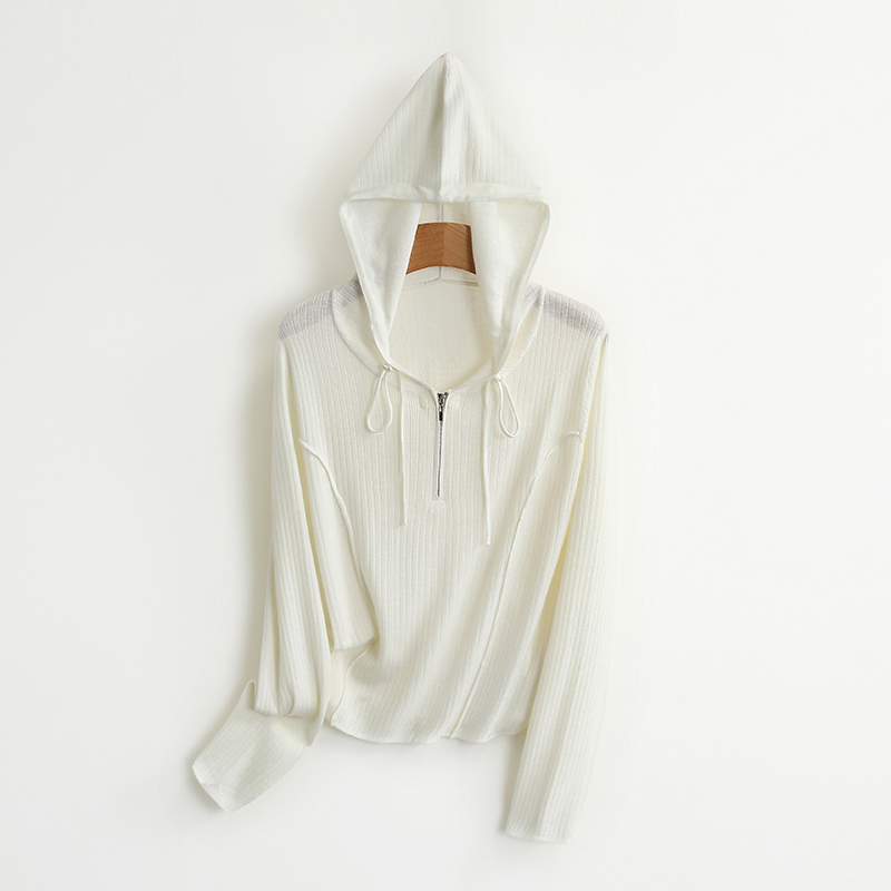 【开播福利】简约纯色修身连帽拉链薄款毛衫#UPY48M043