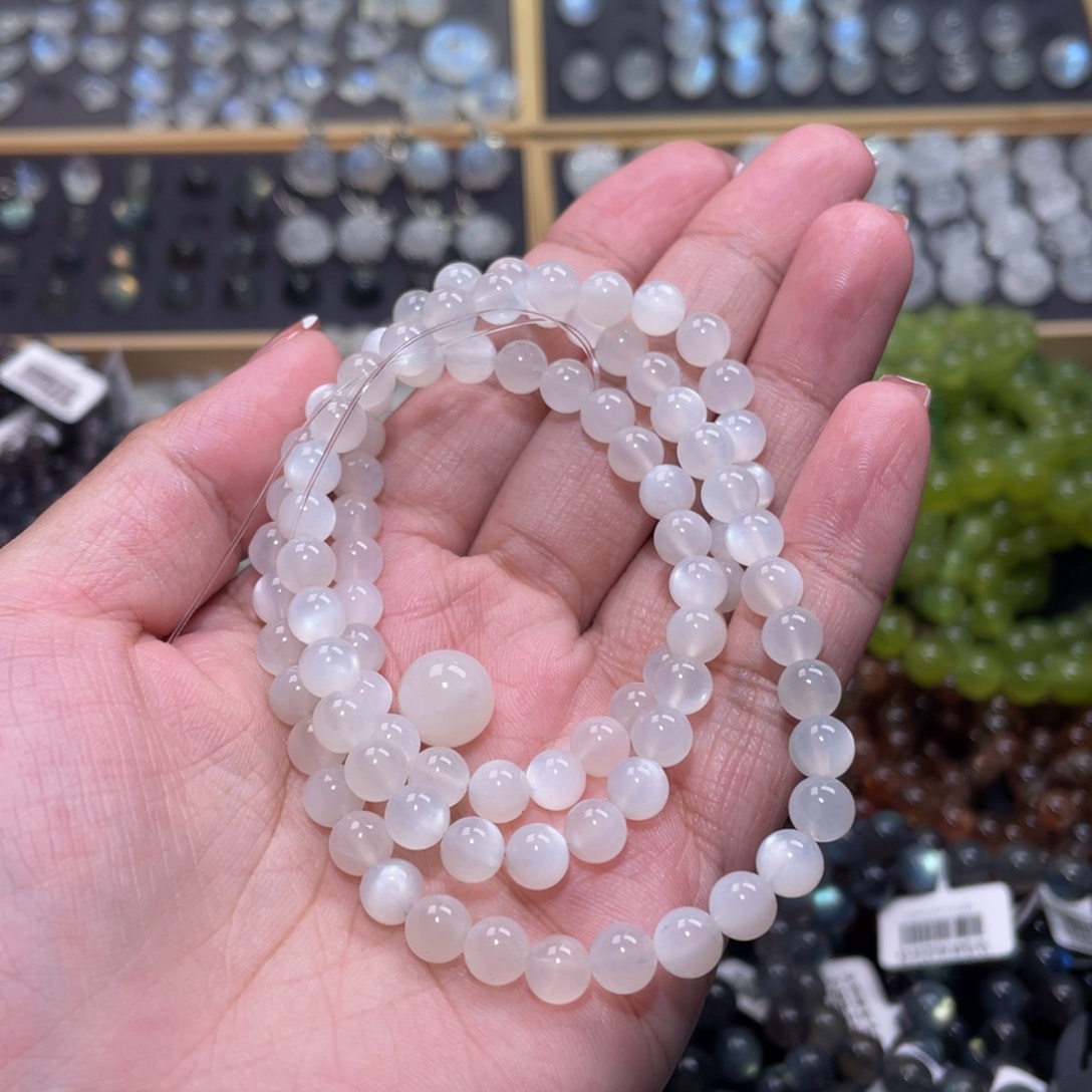 月光石手链未镶嵌?***~白月光多圈手链6mm