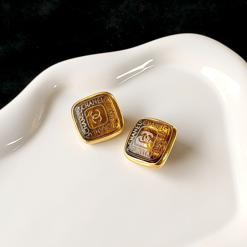 95新 Chanel/香奈儿 Azul-99A中古康鹏印章琉璃双c耳夹/53140