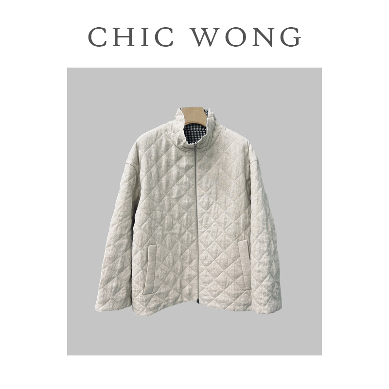 织麻棉菱形格两穿棉服外套YW3507053