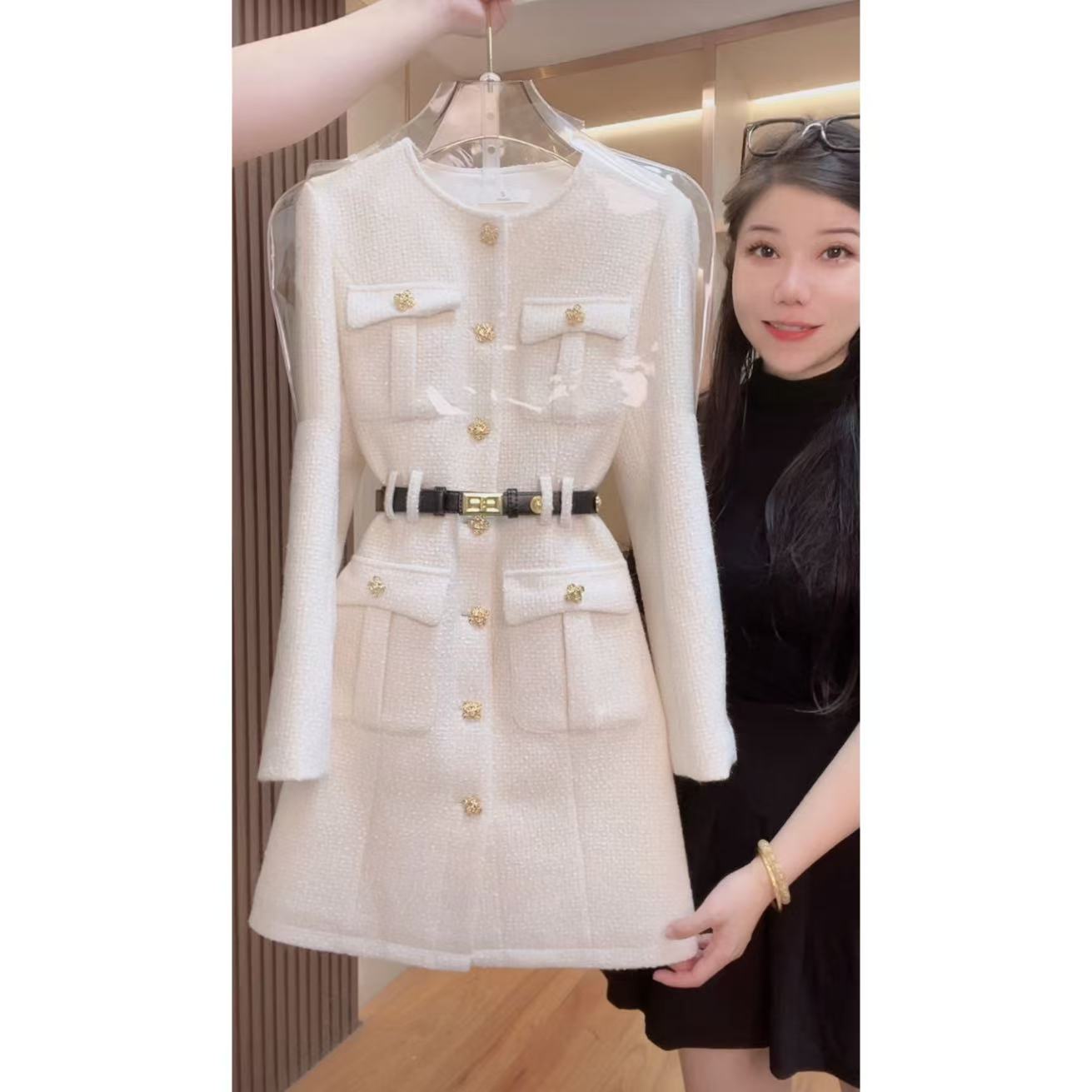 【现货  明早发】2381囯内设计师品牌女装气质收腰长袖连衣裙