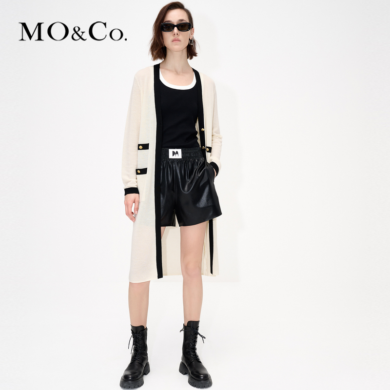 【达播用链接】MOCO夏绵羊毛金属扣撞色边毛织外套针织MBC2CAR007