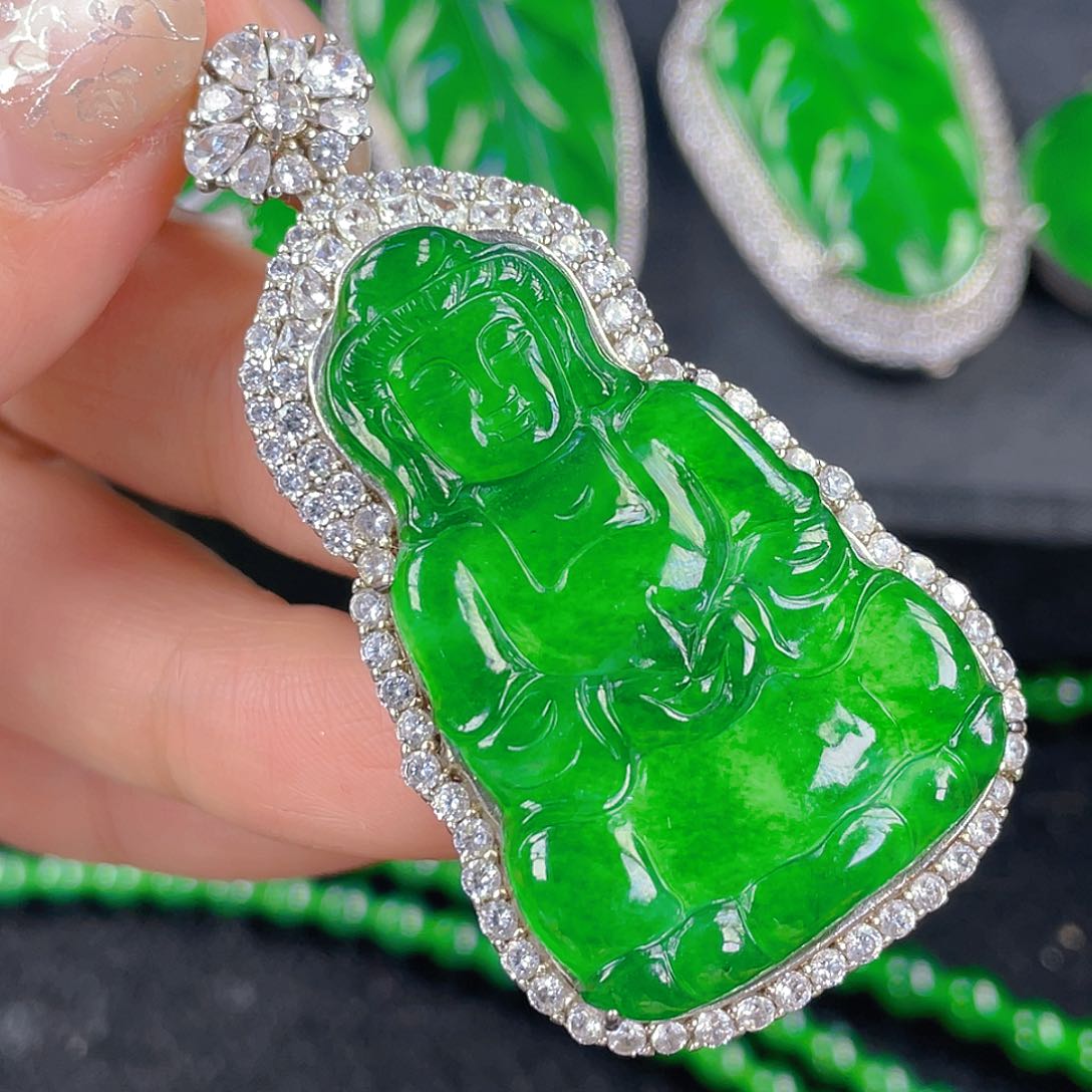 翡翠吊坠(不含链)银S925镶嵌