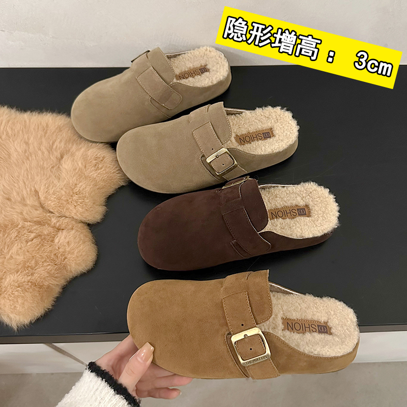厚底加绒极简风勃肯鞋女2025新款秋冬季女款鞋子一脚蹬保暖包头拖