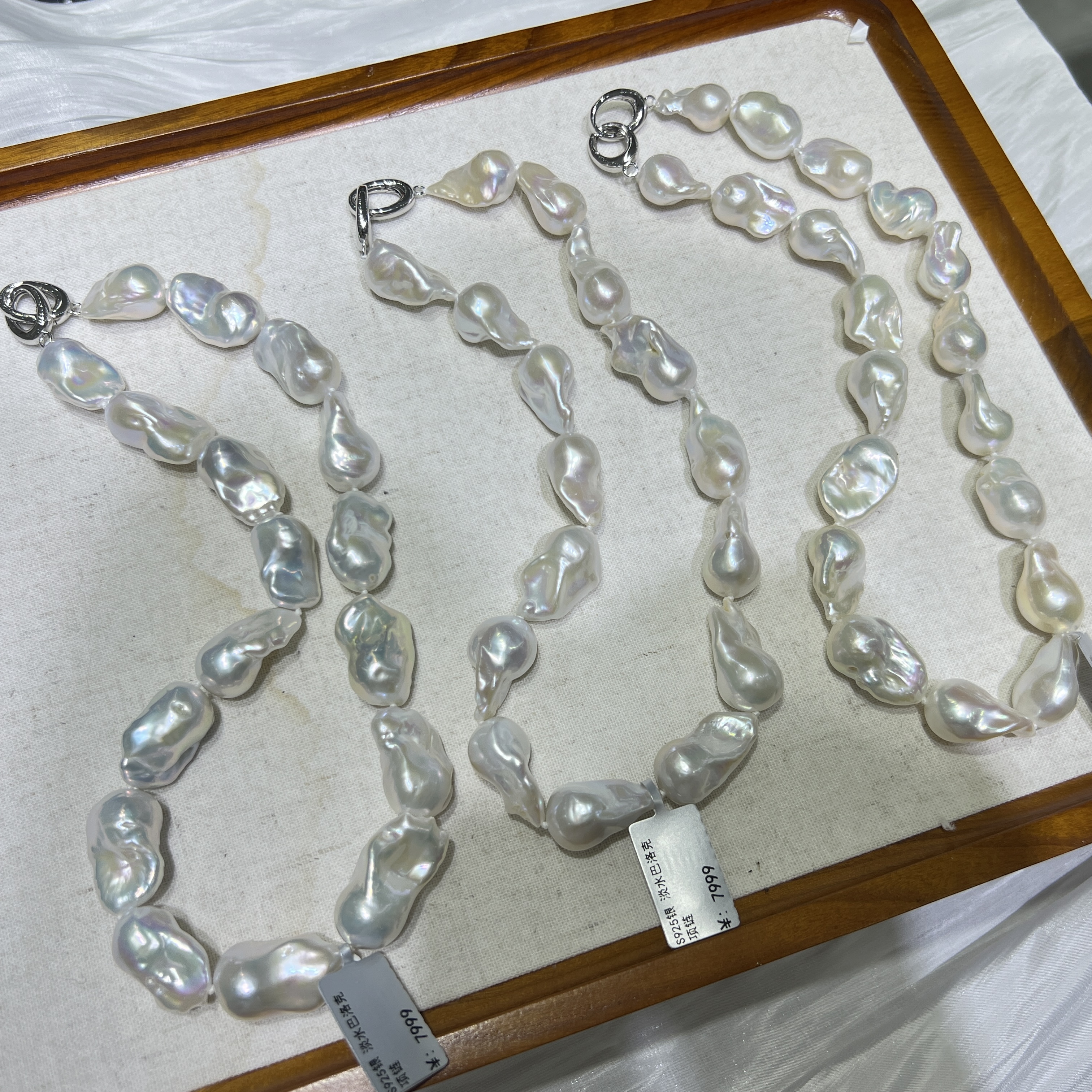 【短发七七】淡水白色巴洛克珍珠项链 12-15mm s925 多样性发一