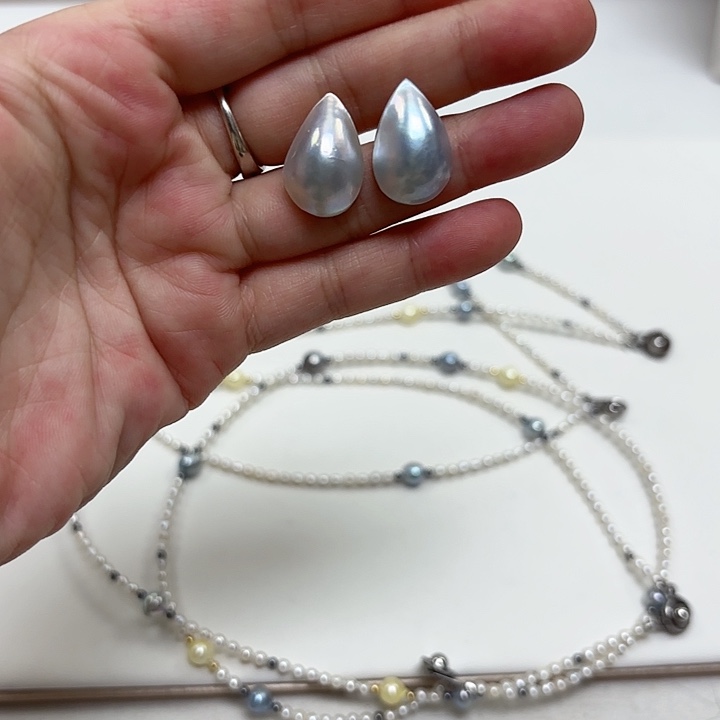 耳饰拼合珍珠（马贝珠）银S925镶嵌