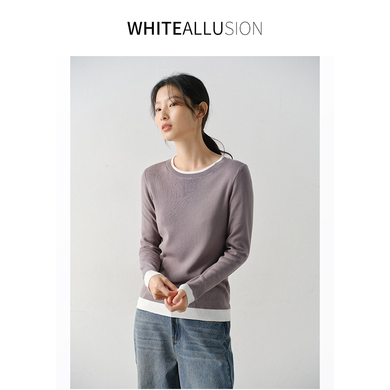 清仓【1617】假两件长袖针织衫修身内搭打底长袖上衣