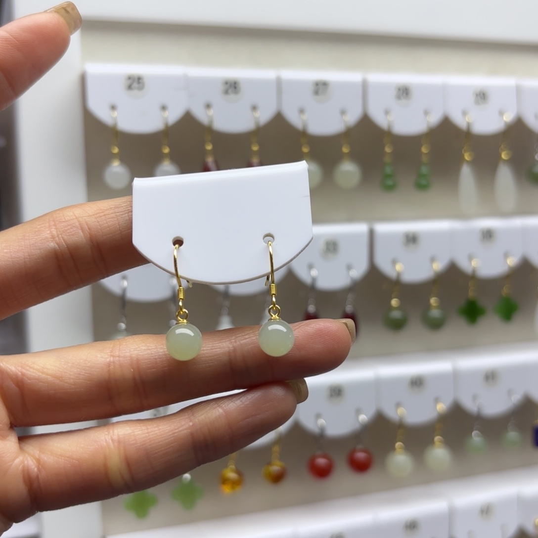 和田玉银S925镶嵌耳饰