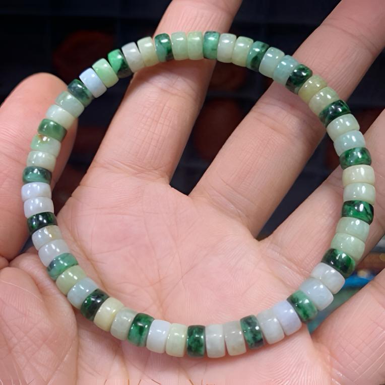 天然缅甸A货翡翠药片手串 高配色隔片单圈正品经典款式（一物一证）