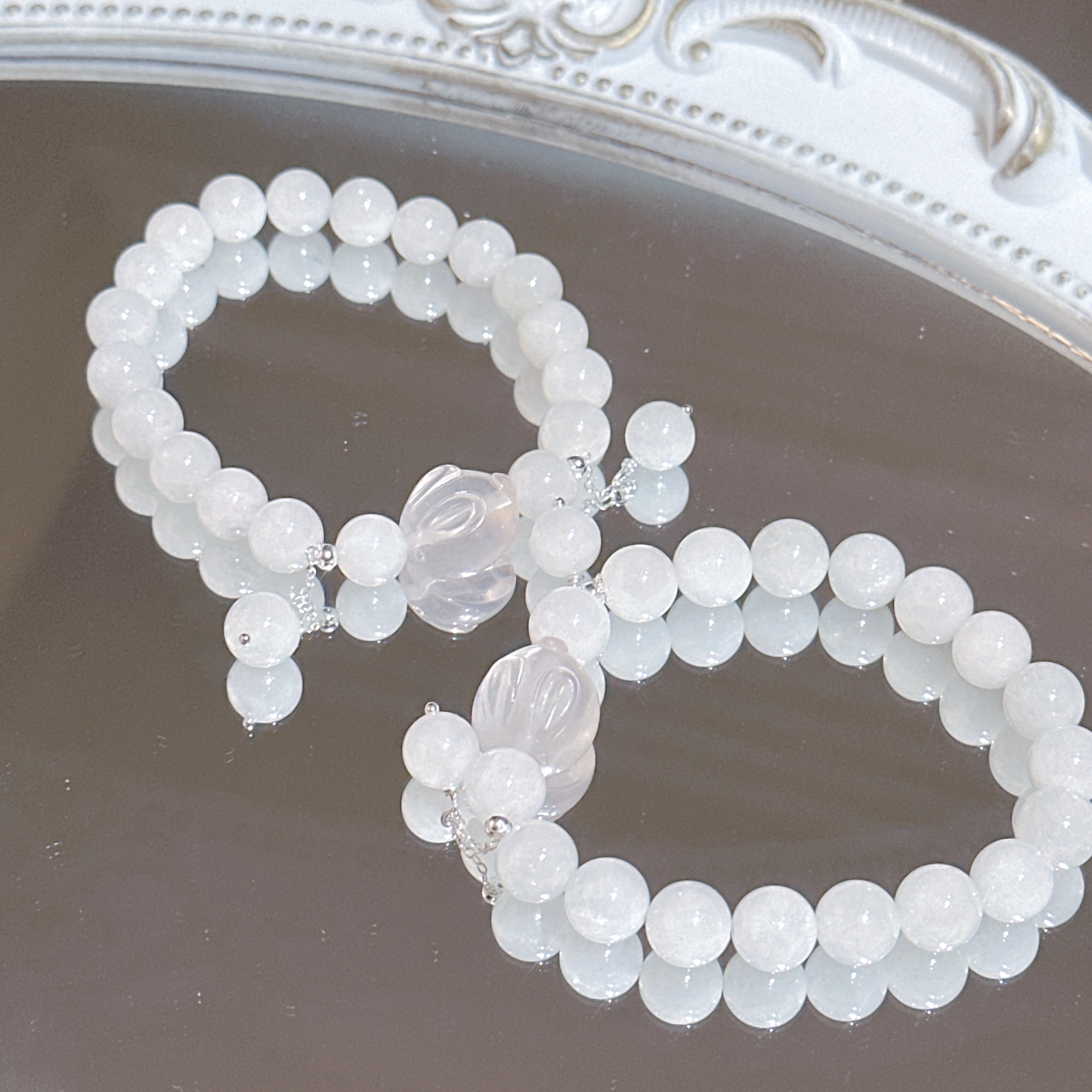 SG2241-［雪中兔］粉水晶白兔毛手串均有瑕色差多样发