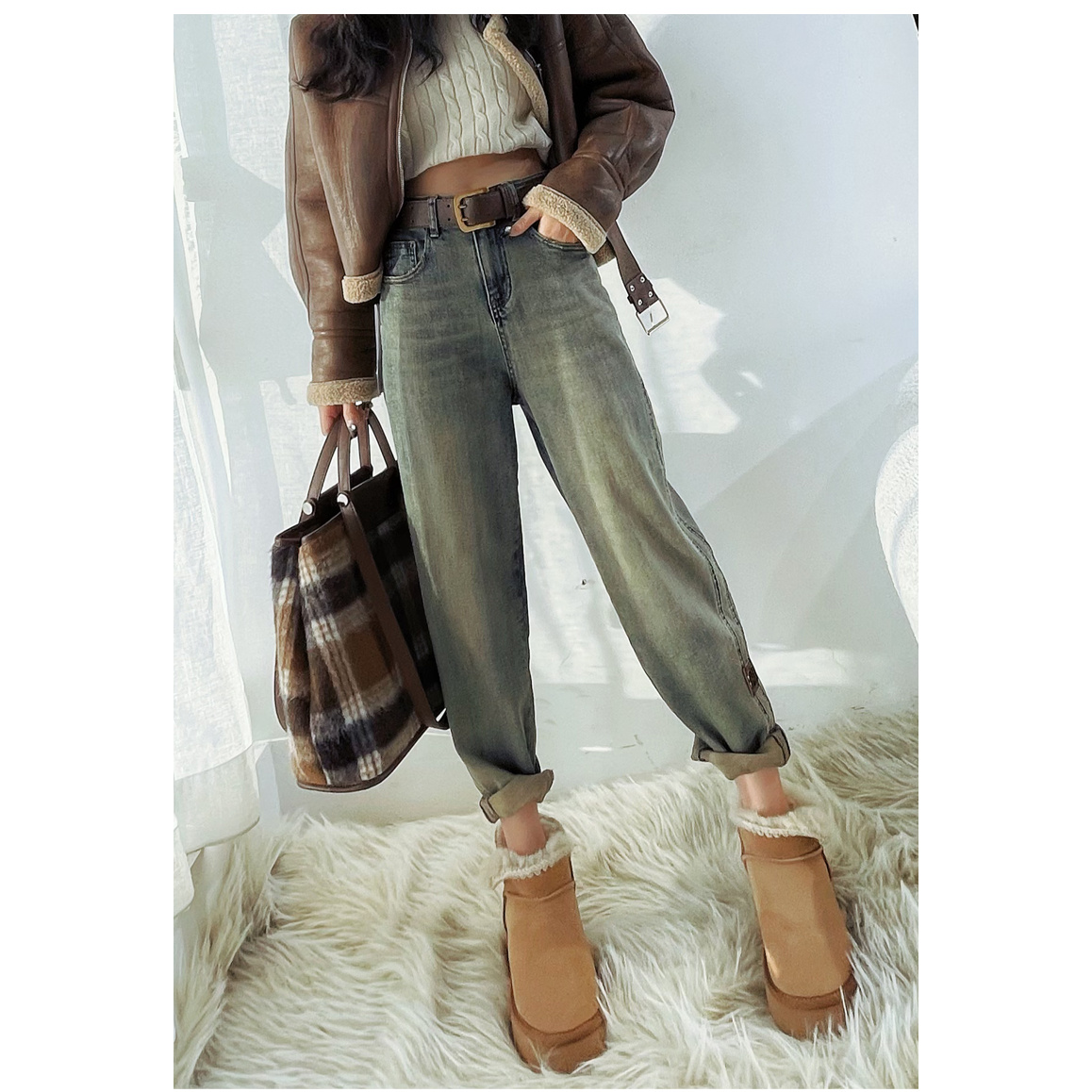 春季新款怀旧牛仔裤女宽松高腰显瘦休闲哈伦萝卜裤老爹裤