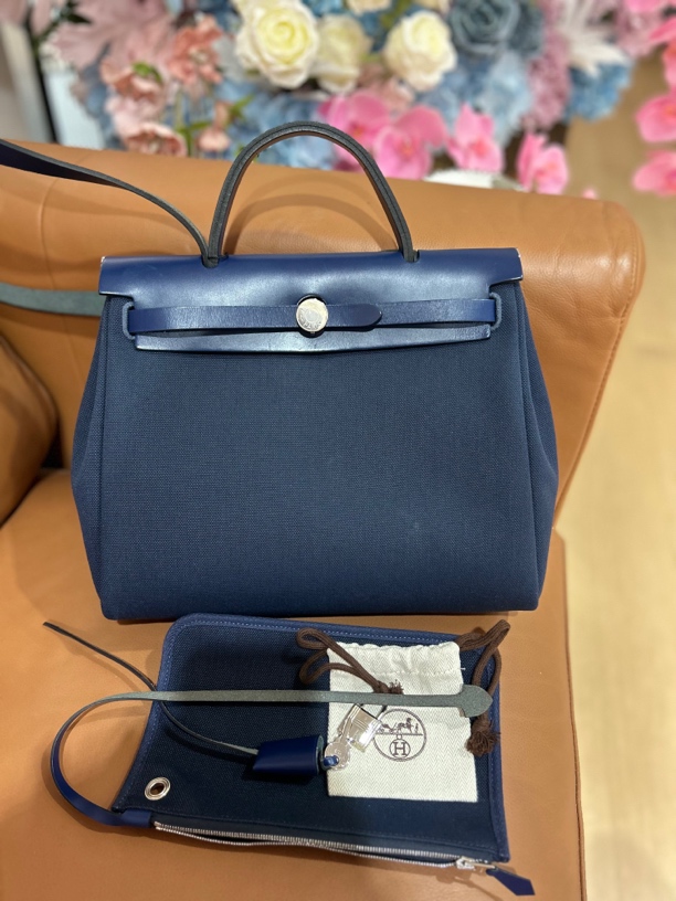 95新 Hermes/爱马仕 帆布拼皮herbag31 子母包5239