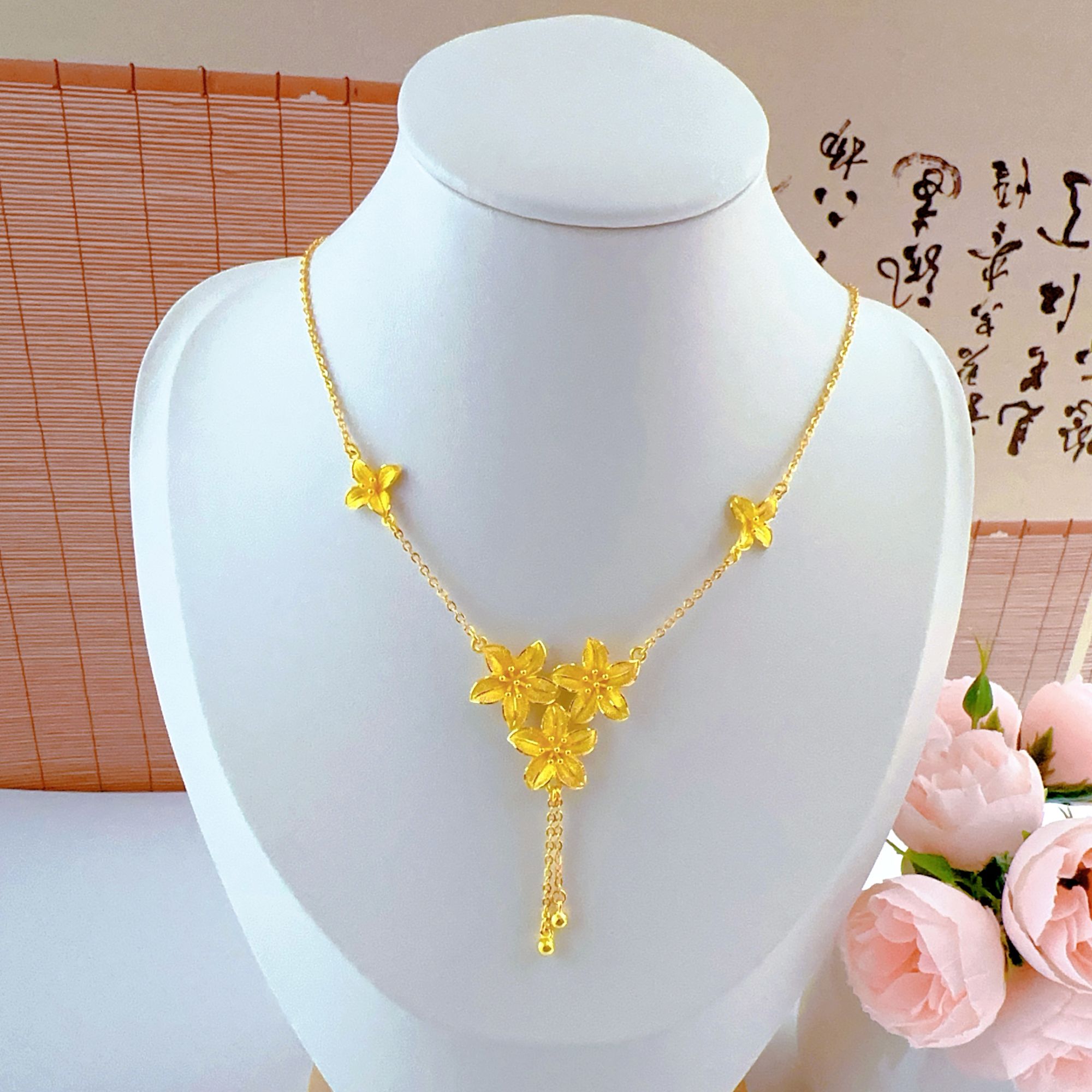 足金黄金 百合花 经典时尚简约百搭套链