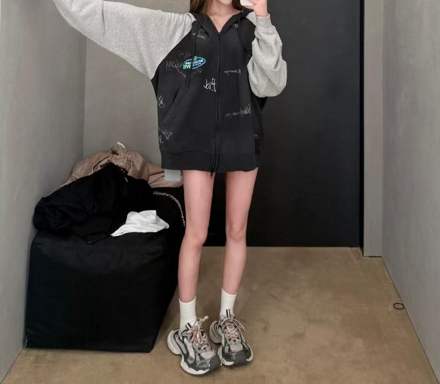 【niko&co】fw25香蕉图案插肩袖超大号拉链连帽衫夹克外套宽松版型