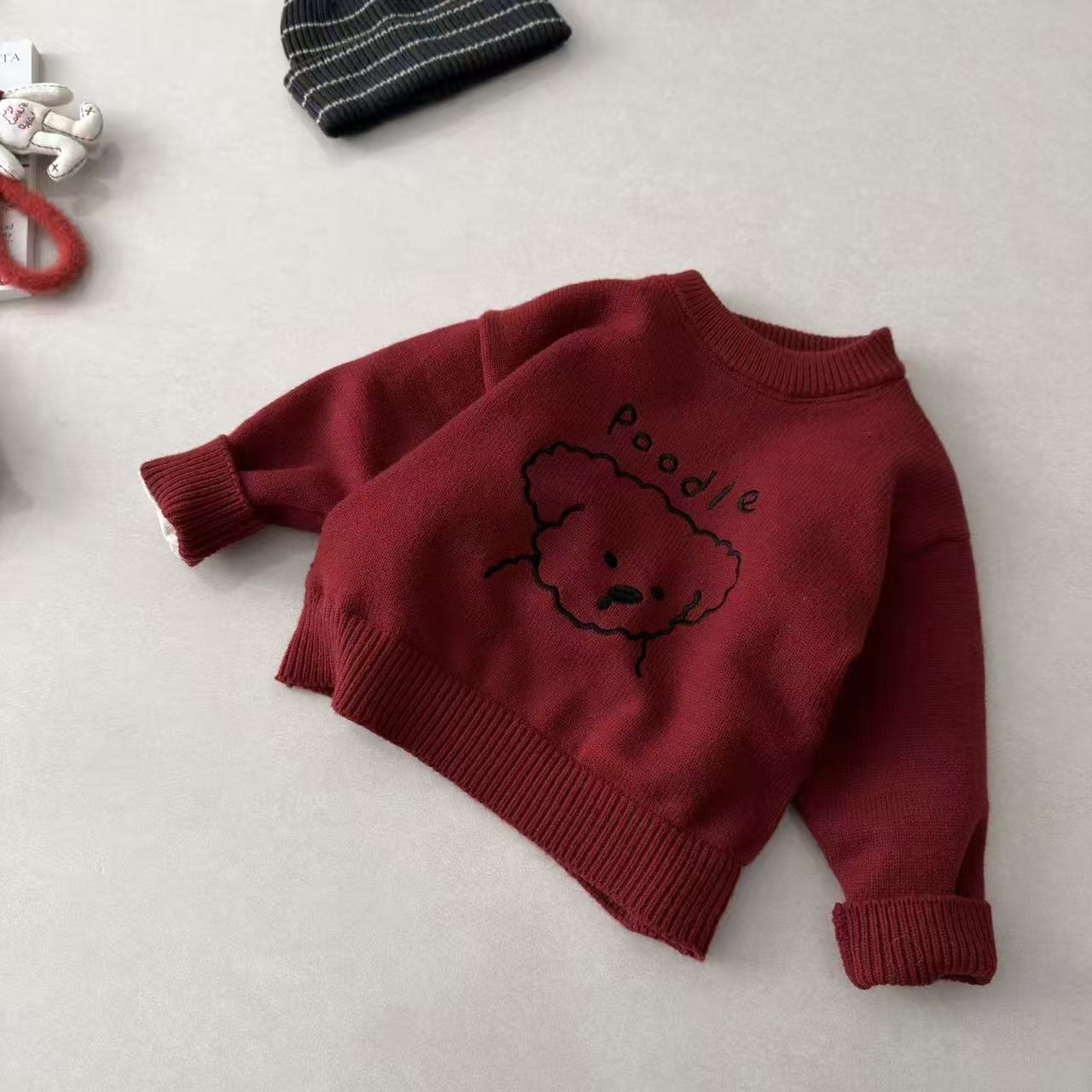 秋冬新款男女童韩系【加绒加厚】绣花小狗套头毛衣百搭百搭