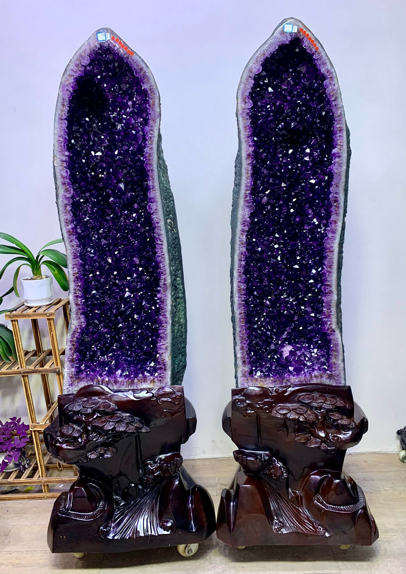 天然巴西原矿紫水晶洞对洞摆件原石原皮公司办公室别墅门口摆件