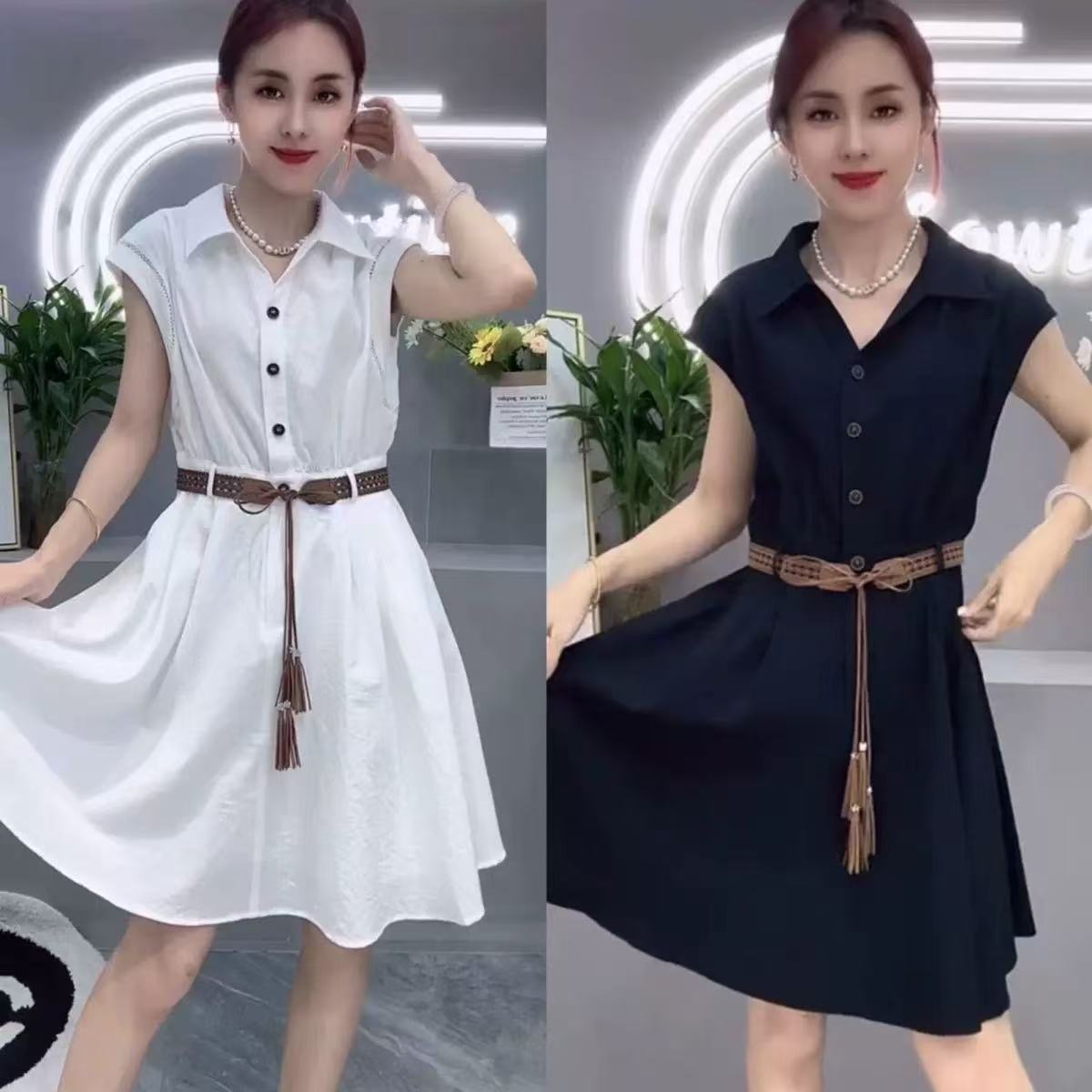 25A167 【腰带随机！】民族风翻领腰带连衣裙遮肚夏凉裙XH