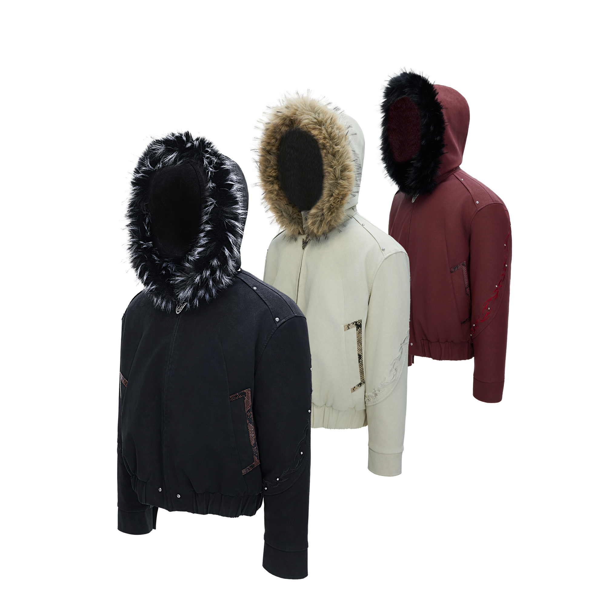 ArguECulturE赤焰*重磅刺绣洗水皮加厚保暖座山雕外套棉服夹克冬