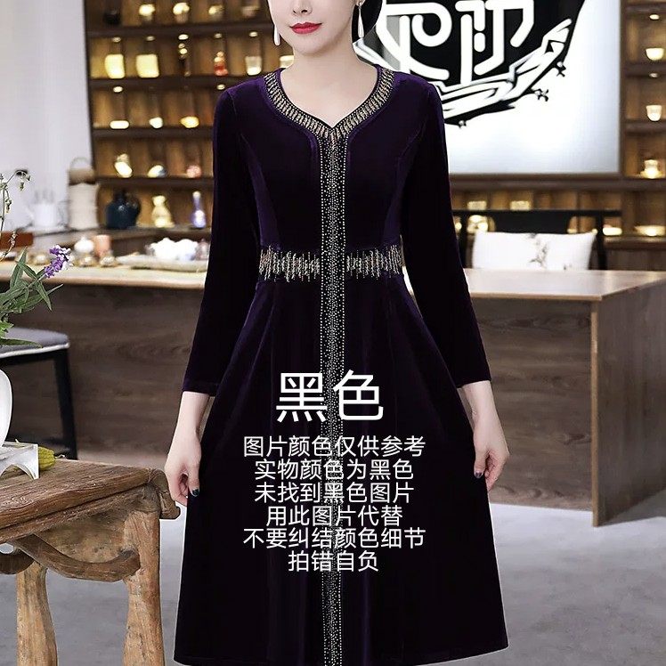 品牌高端礼服连衣裙春秋冬季金丝绒洋气高贵日常宴会年会重要场合