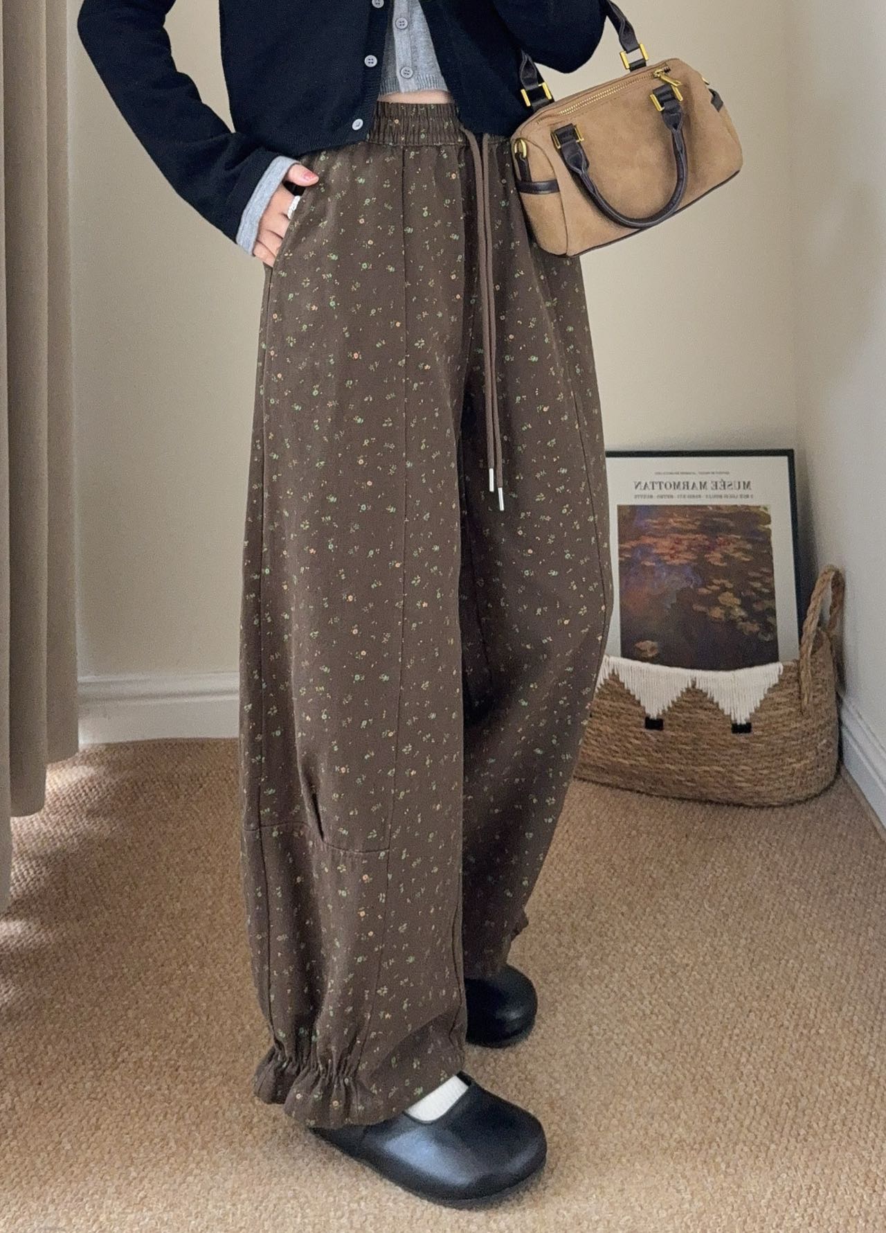 程程甄选 韩系定制碎花拼接时尚花苞裤脚休闲裤1195