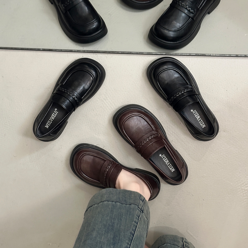 编织乐福鞋女2026新款春季爆款一脚蹬单鞋工作鞋英伦风通勤小皮鞋