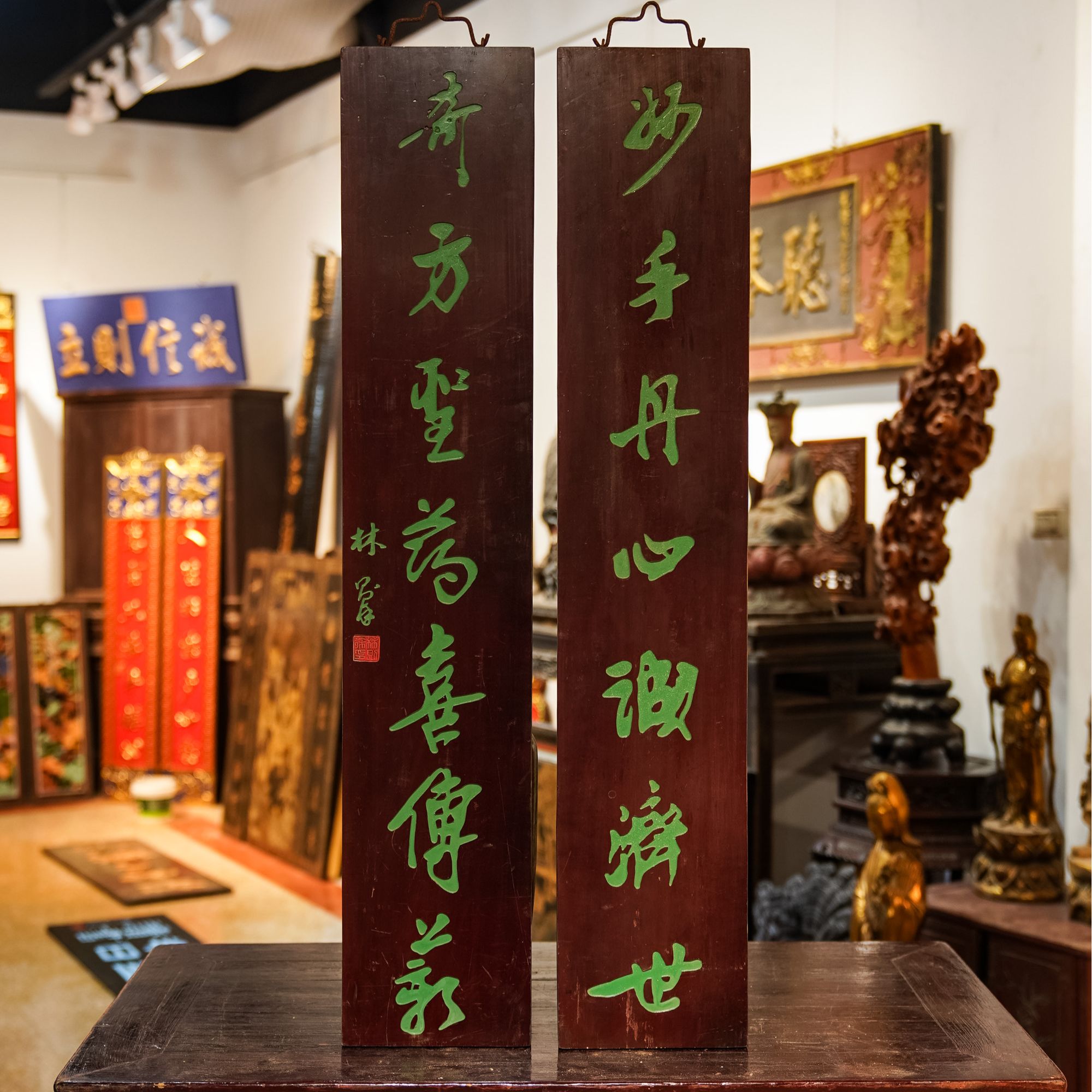 实木牌匾定制雕刻木质招牌匾额对联装饰 妙手丹心