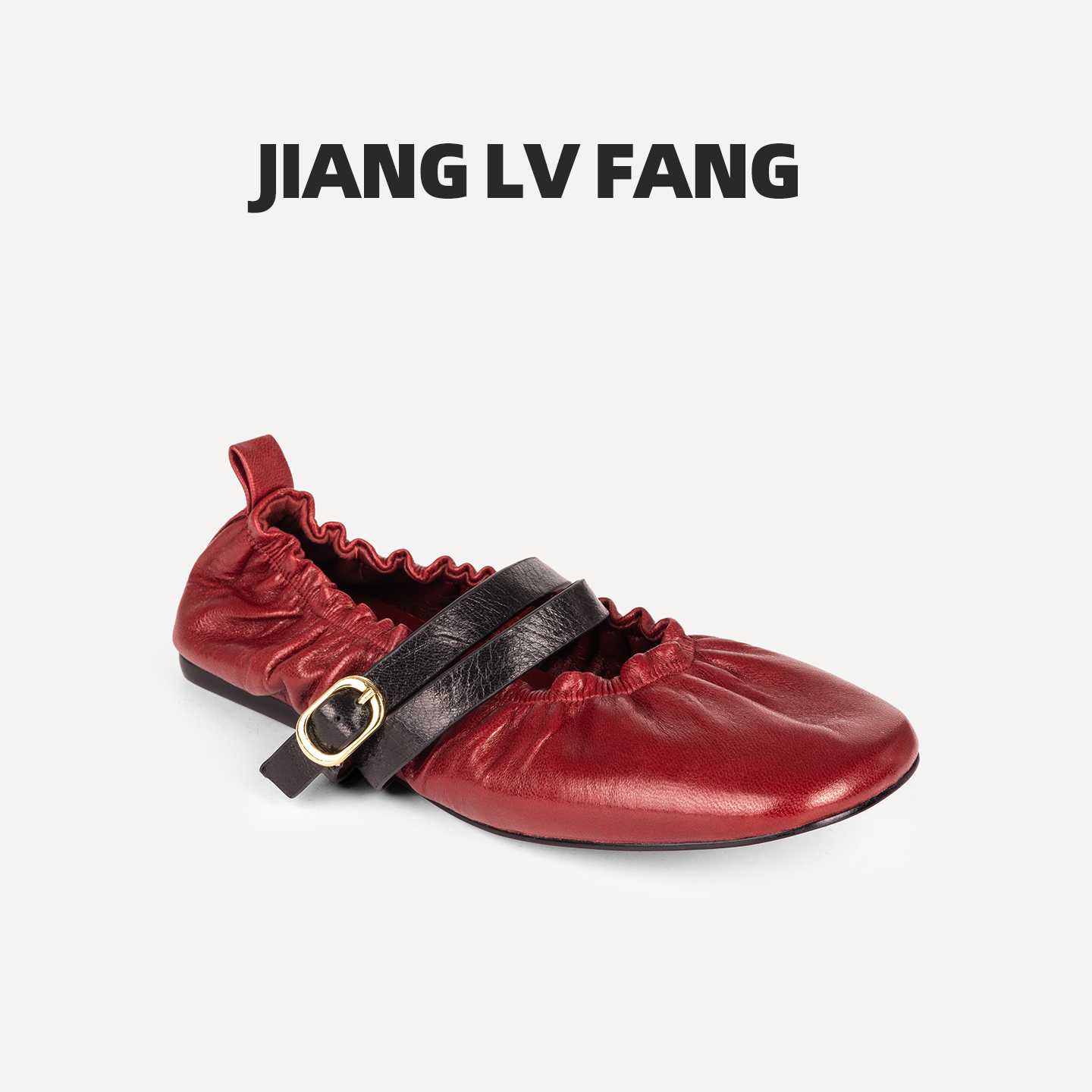 JIANG LVFANG【星辰软语】新款一字带蛋卷单鞋舒适真皮一脚蹬皮鞋女