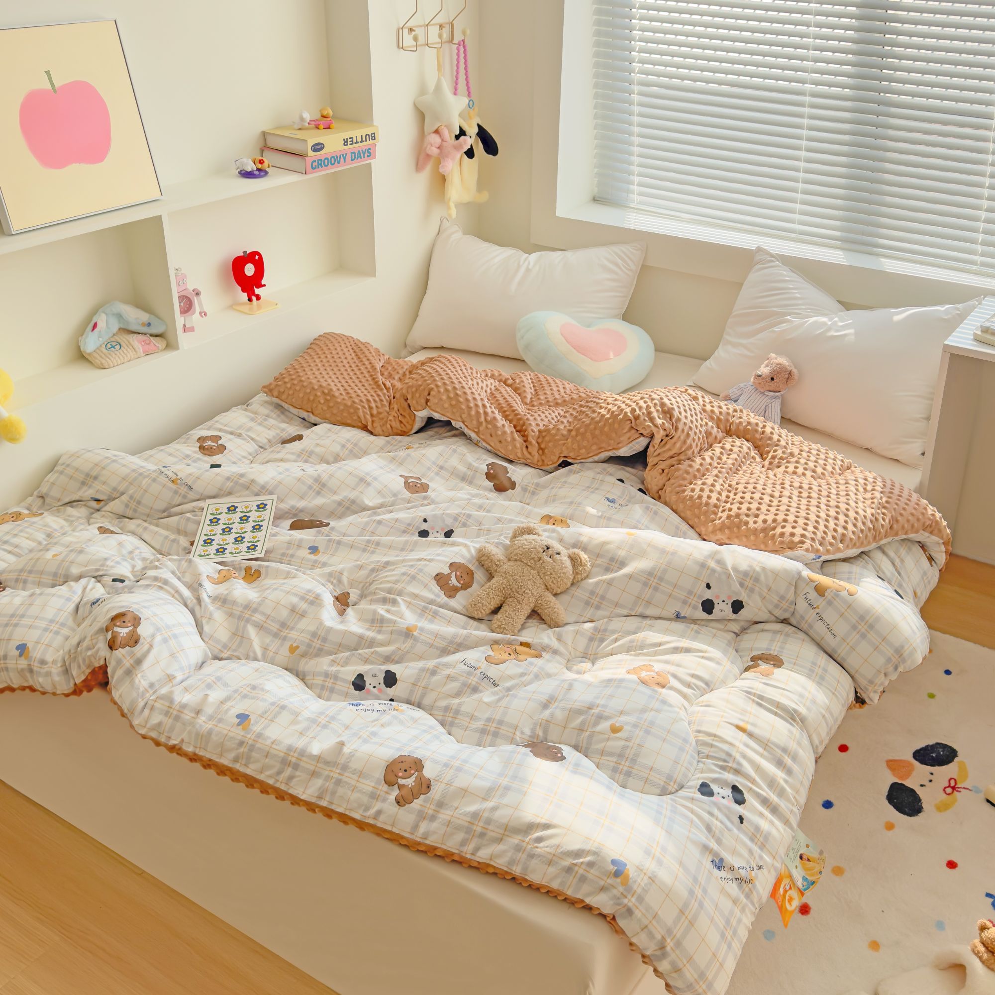 格子小狗高端保暖豆豆被冬款被子双人2.0x2.3m加厚冬季被子