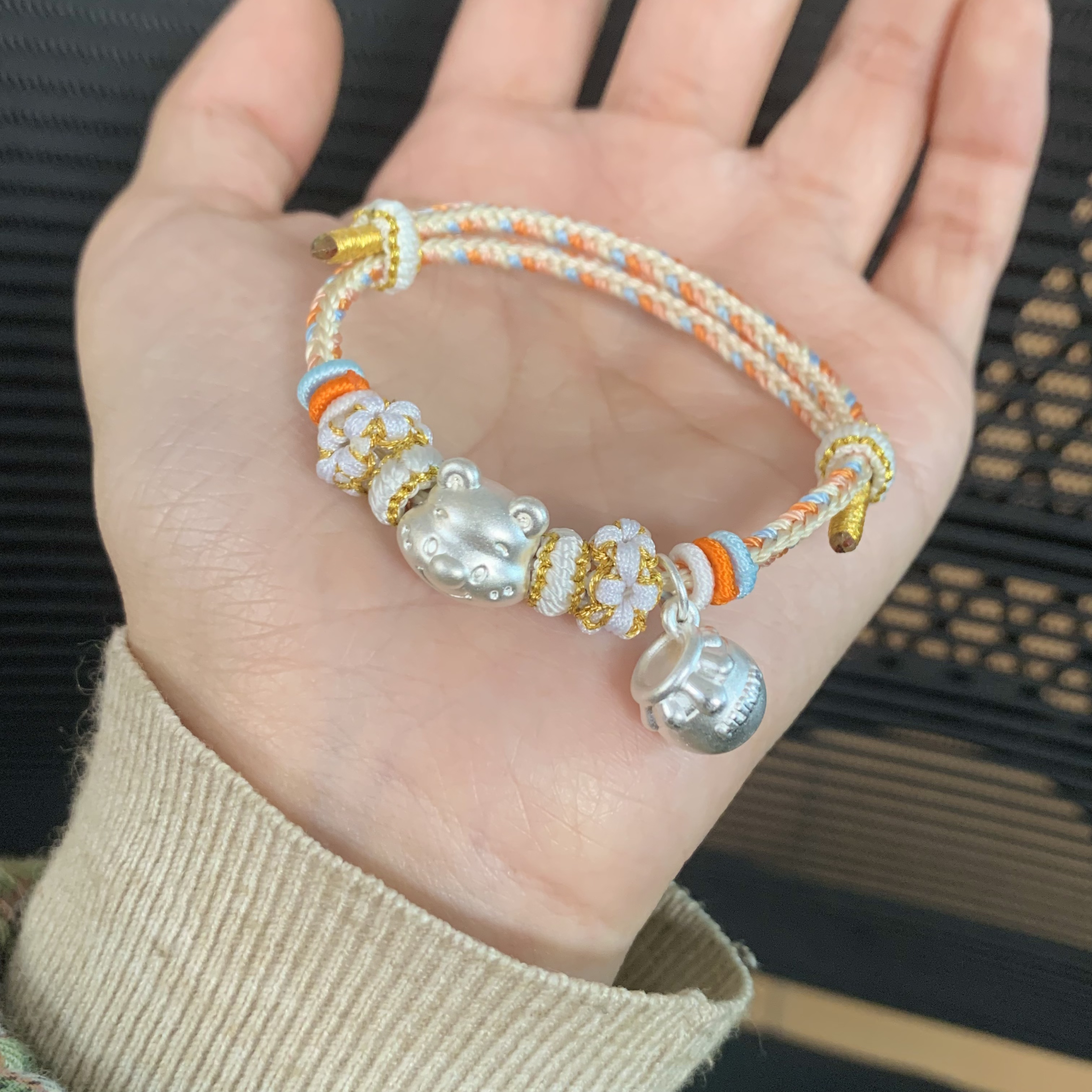 足银手链 足银卡通可爱手编可调节