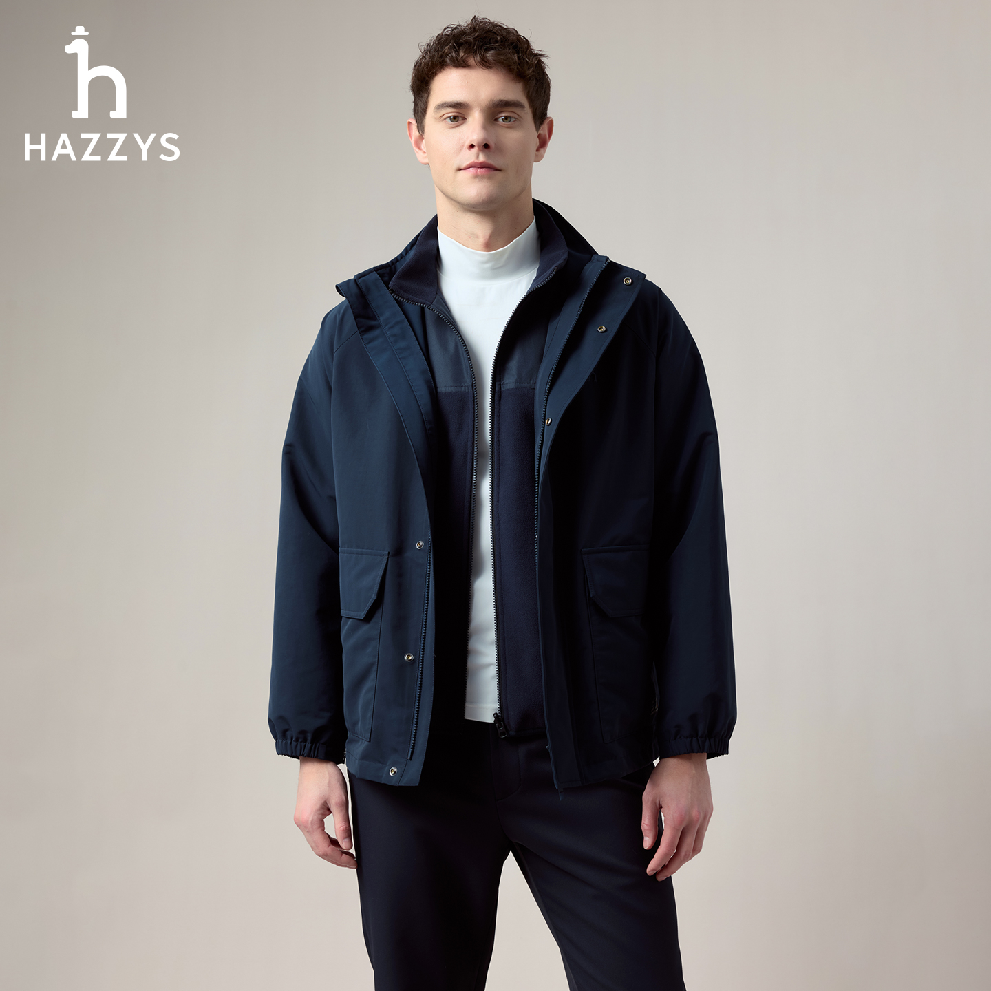 【商场同款】HAZZYS哈吉斯2025秋季新品通勤立领两件套夹克外套男