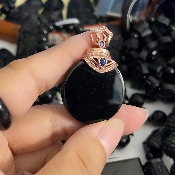 翡翠银S925镶嵌颈饰墨翠