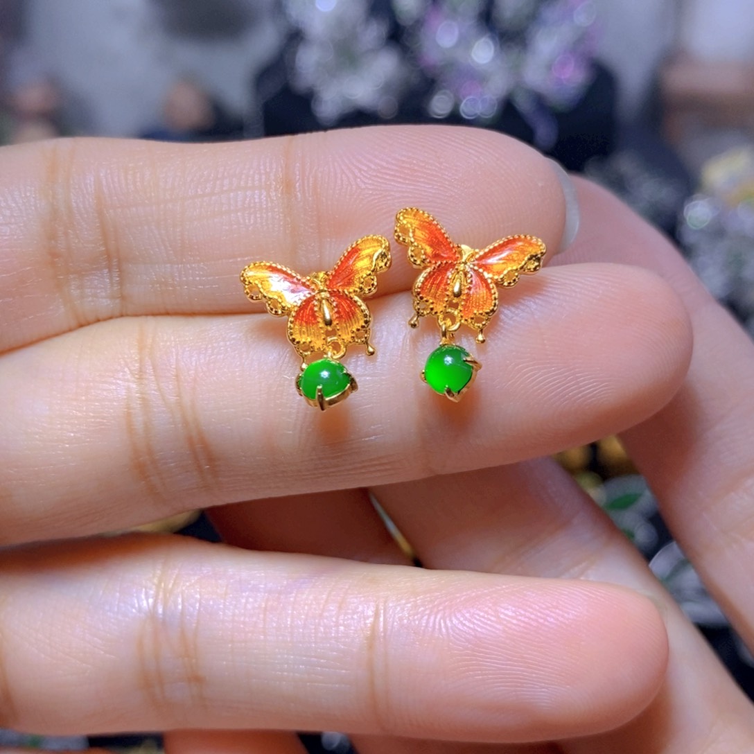 翡翠银S925镶嵌耳饰天然翡翠