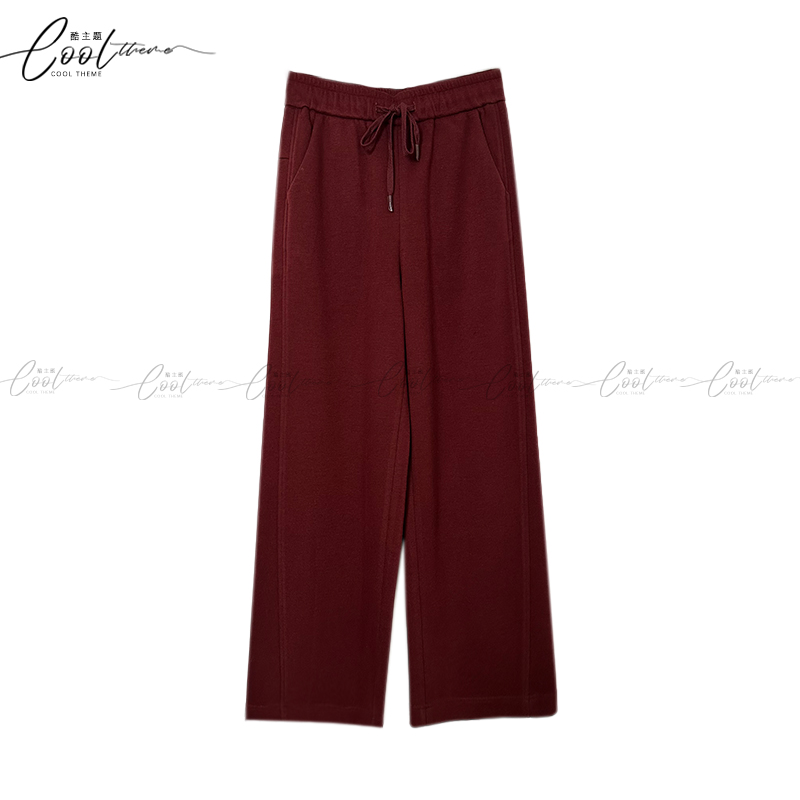 醋酸山羊绒秋冬季保暖磨毛休闲长裤抽绳垂感阔腿裤女装纯色舒适