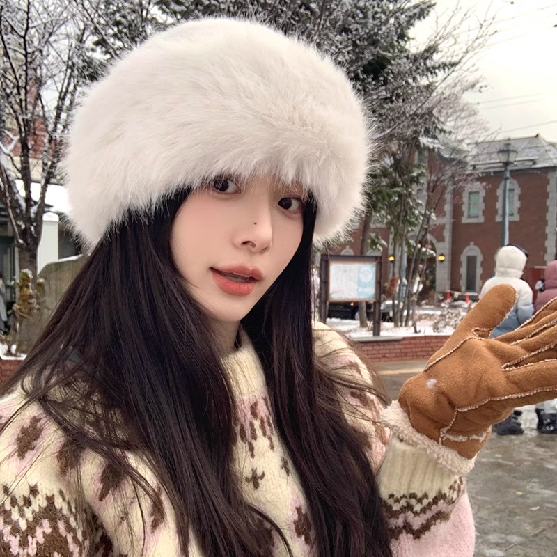 哈尔滨旅游！白色毛毛蒙古帽女冬季防寒保暖渔夫帽时尚百搭毛绒帽