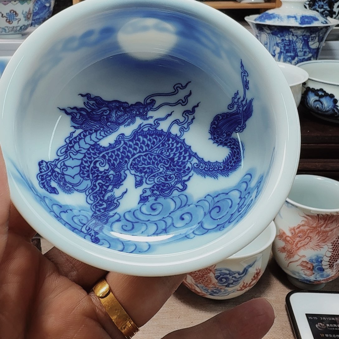 泥塑麒麟主人杯手工手绘