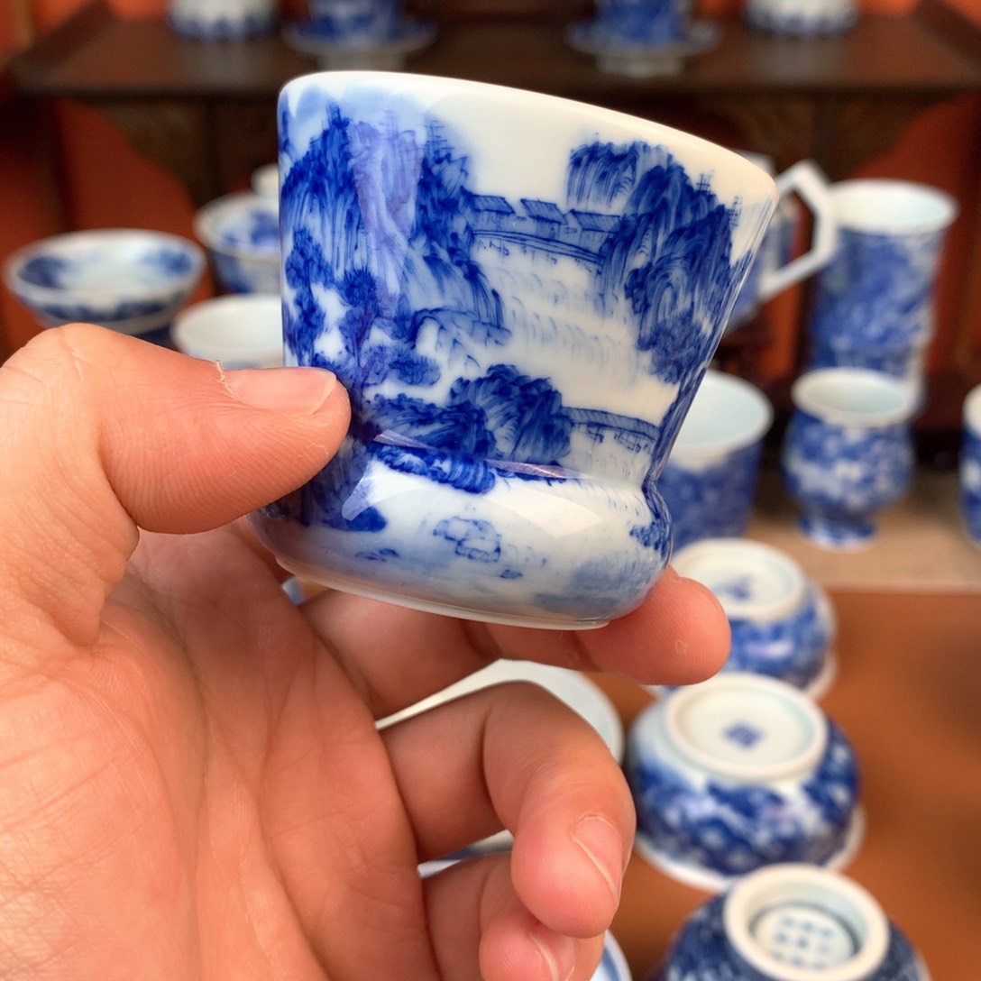 山水主人杯手工手绘