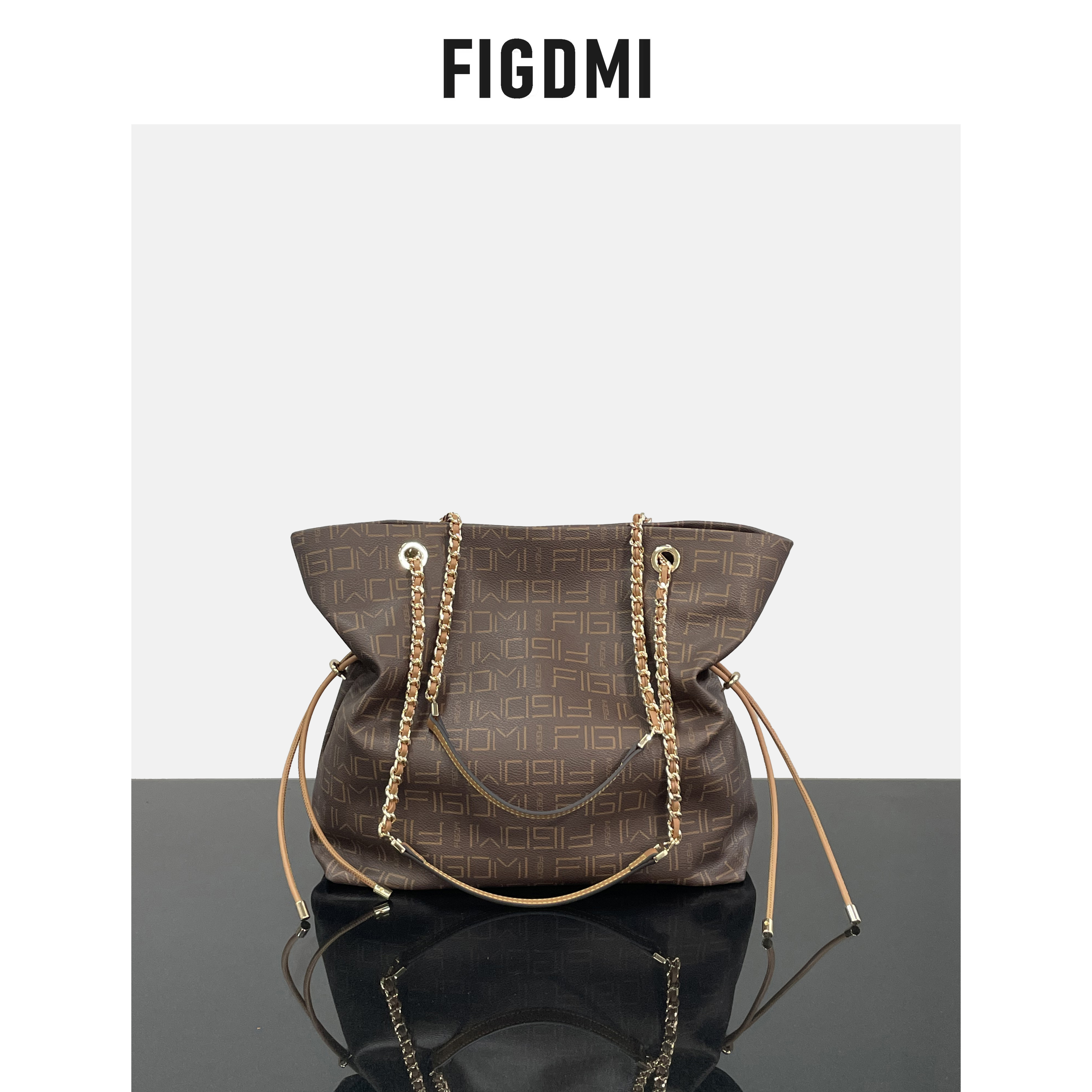 FIGDMI/菲格迪迈大容量抽绳链条托特包福袋包大号单肩包腋下包F31