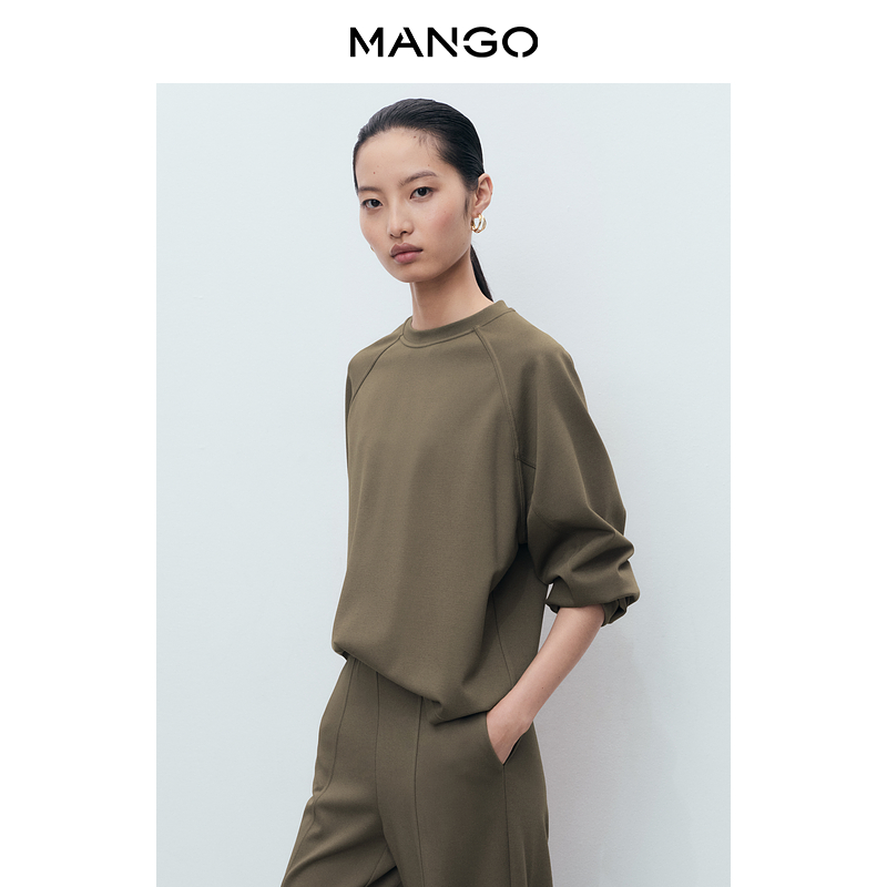 MANGO女装卫衣2025秋装新款纯色直筒圆领长袖休闲百搭套头卫衣