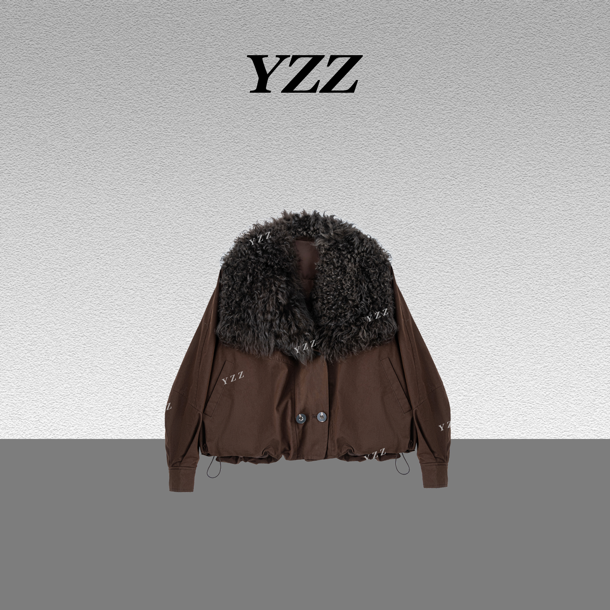 YZZ“午夜”皮毛一体毛领90白鹅绒美拉德新款羽绒服 680490