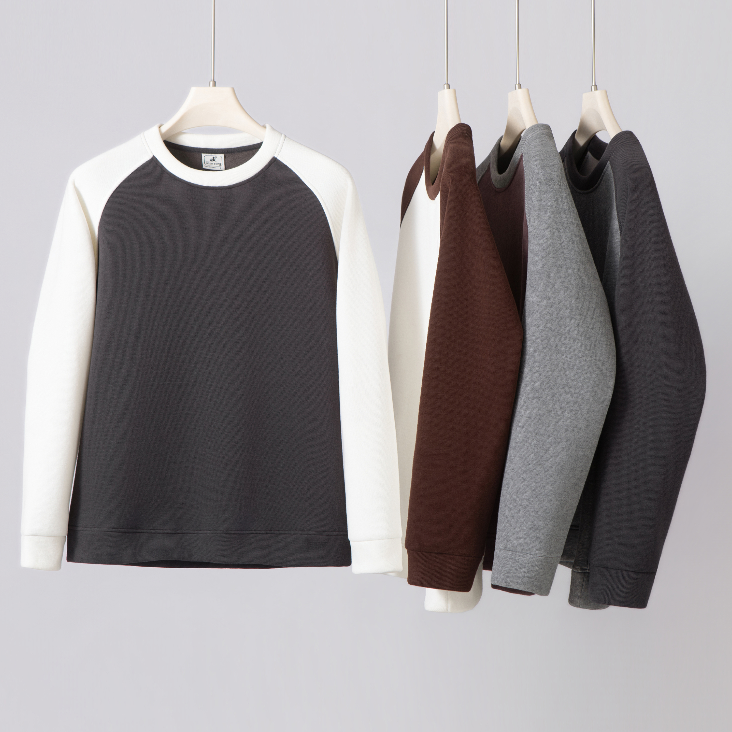 2025冬季新款圆领加绒加厚男士拼色休闲卫衣