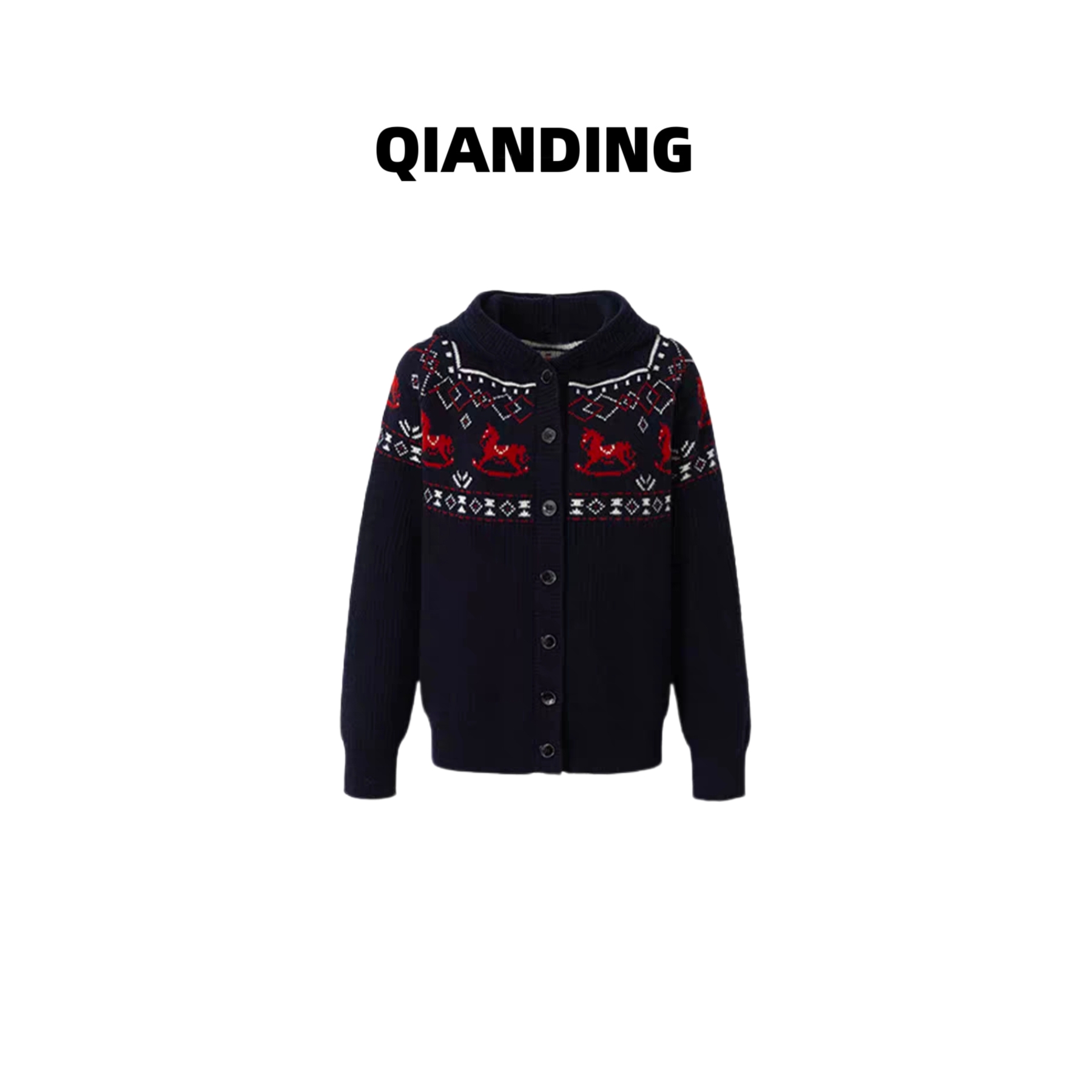 【QIANDING】【旋转木马】100%羊毛保暖亲肤针织时尚百搭毛衣F510