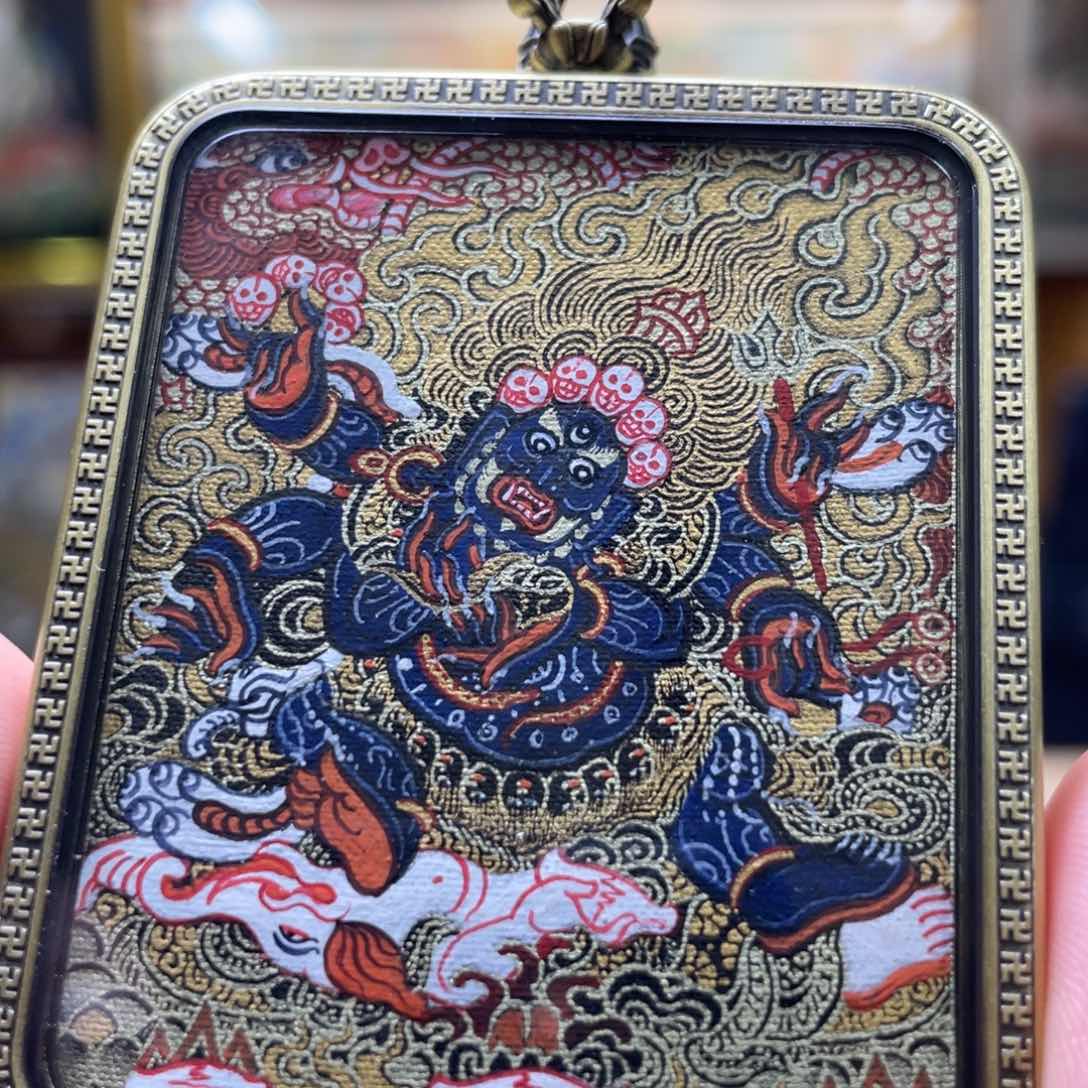 吊坠热贡纯手绘唐卡大黑天
