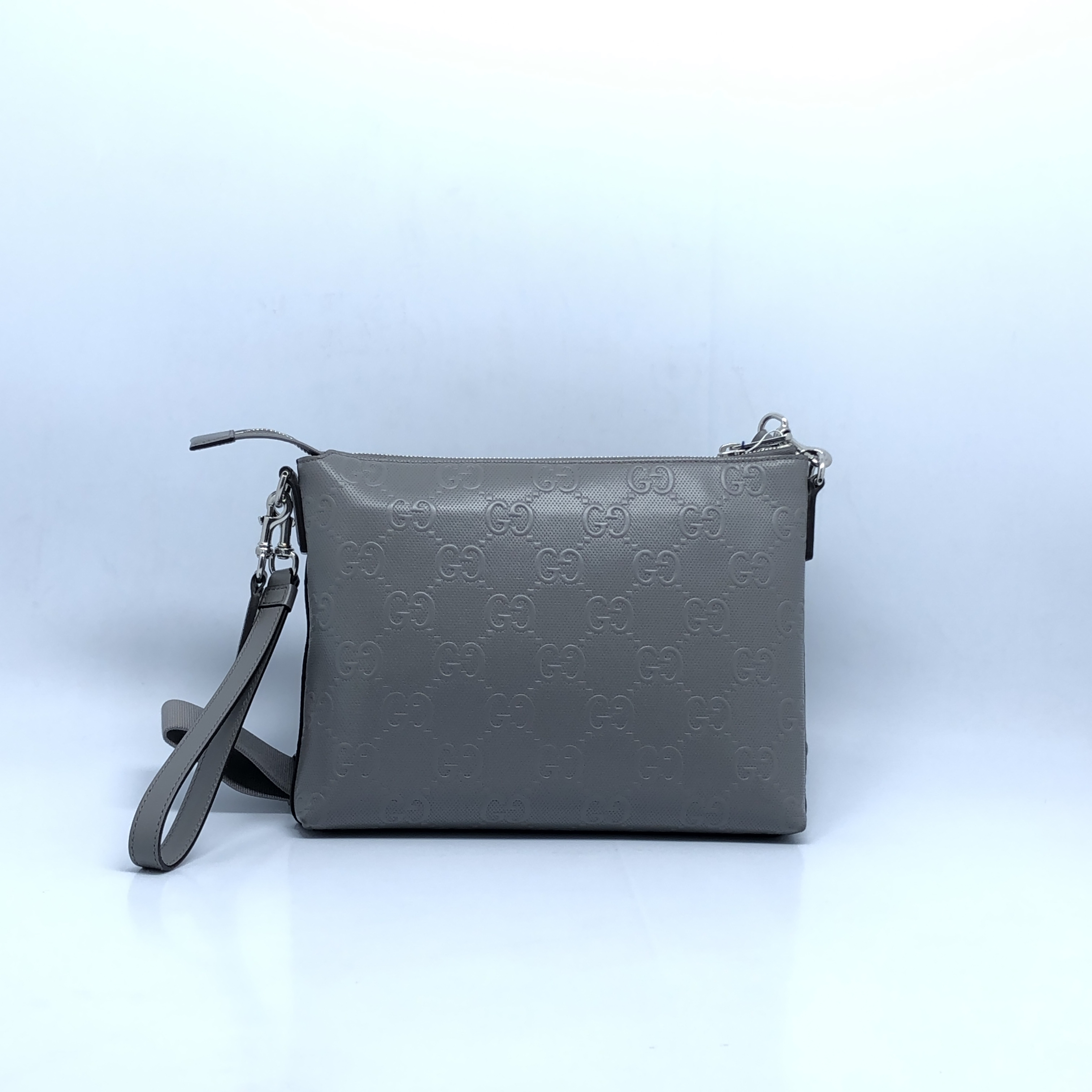 99新 GUCCI/古驰 98新 灰皮手拿斜挎包/3437号男士时尚休闲肩包