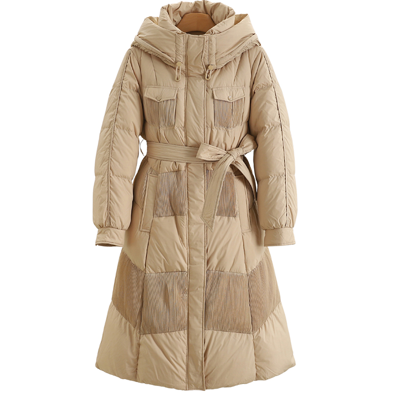 F7148-【郁】时尚双拉链绑带长款羽绒服#XYX58H013